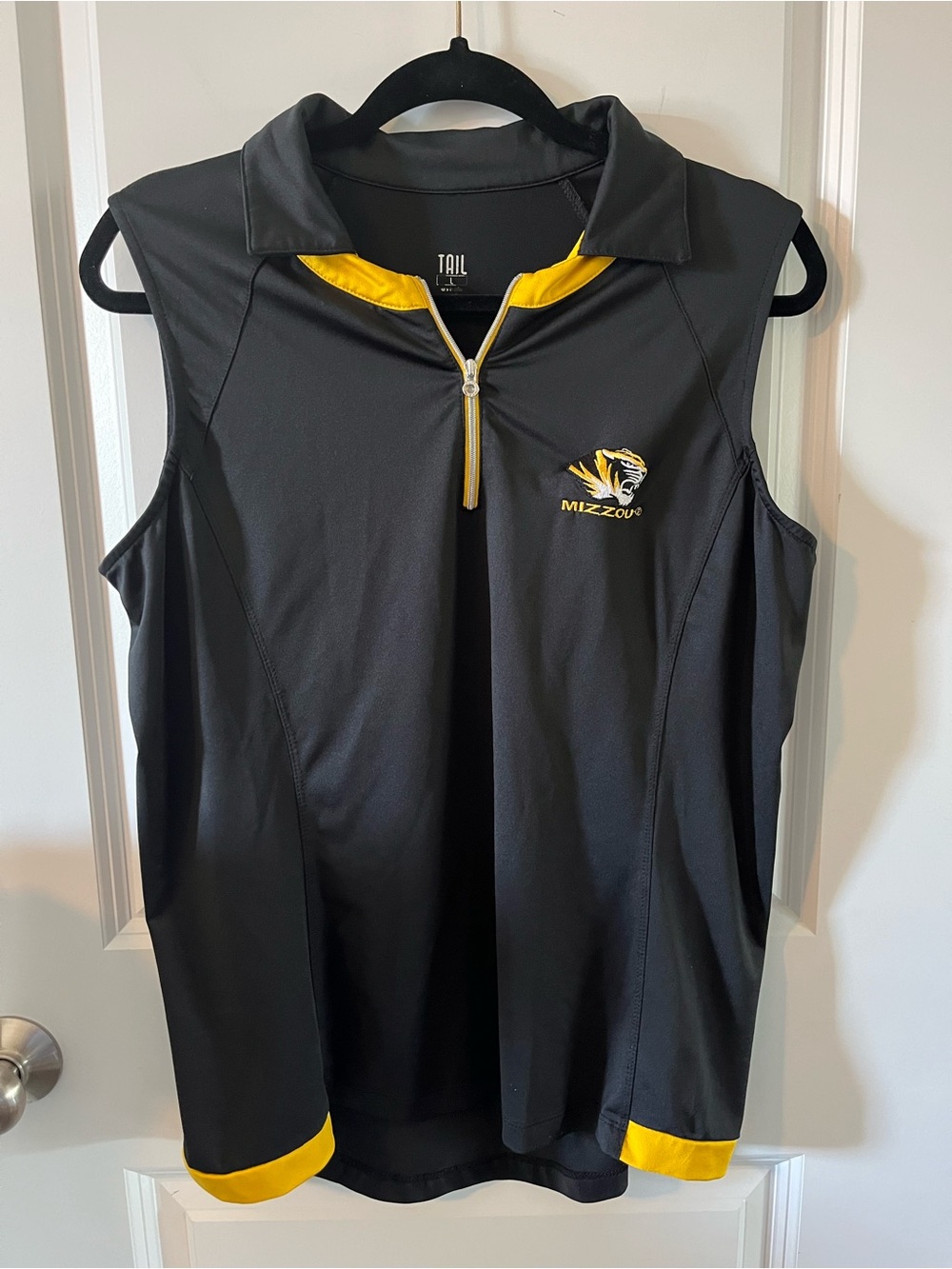 Tail Men’s LG Black and Yellow Sleeveless Polo with Mizzou Logo